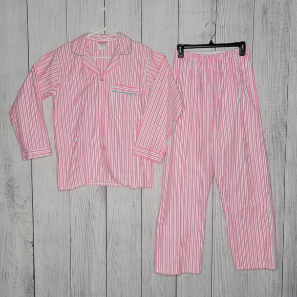 Vintage Bright Pink Striped Pajama Set by Lady Lindsay, size Medium - Picture 1 of 7